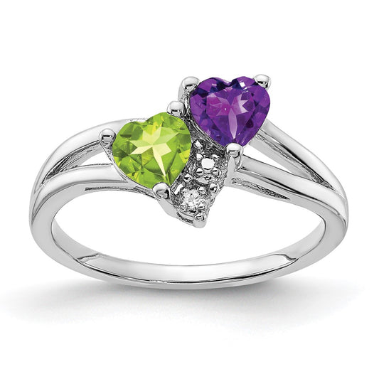 Sterling Silver Rhodium Amethyst & Peridot Diamond Ring