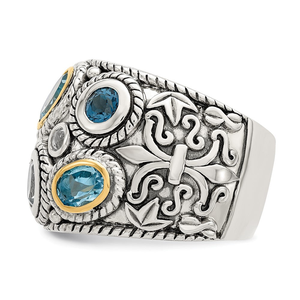 Sterling Silver w/14k Gold and Blue Topaz Fancy Ring