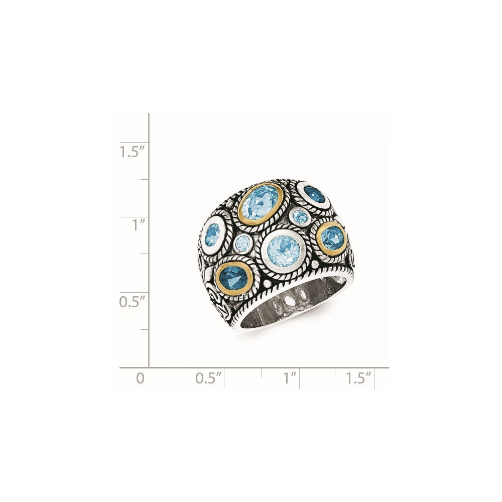 Sterling Silver w/14k Gold and Blue Topaz Fancy Ring