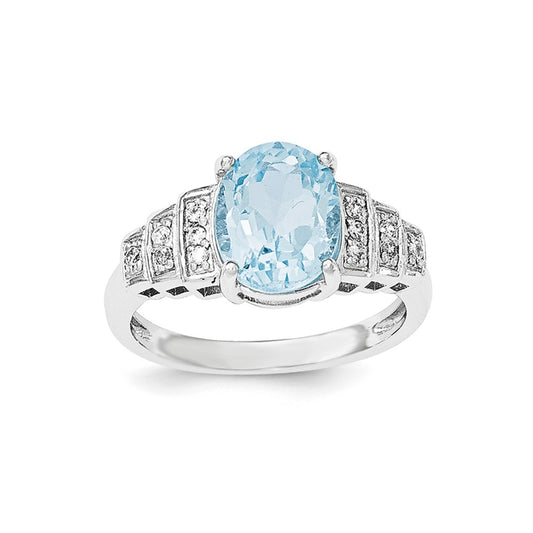 Sterling Silver Blue Topaz/CZ Oval w/Accents Ring