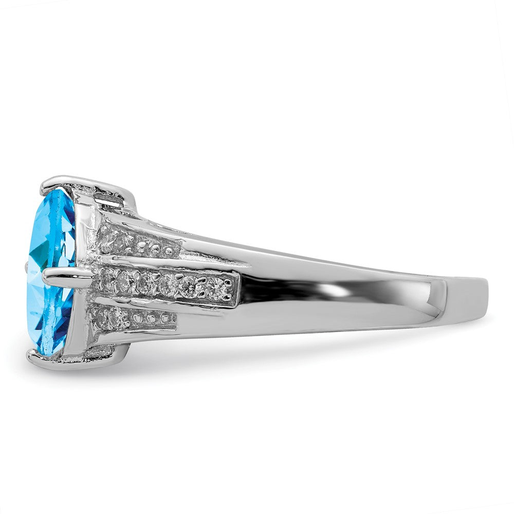 Sterling Silver Rhodium CZ and Blue Topaz Ring