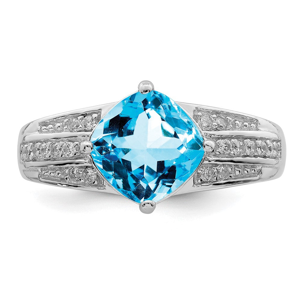 Sterling Silver Rhodium CZ and Blue Topaz Ring