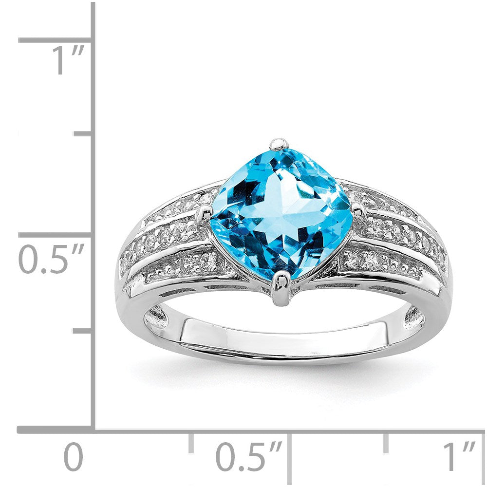 Sterling Silver Rhodium CZ and Blue Topaz Ring