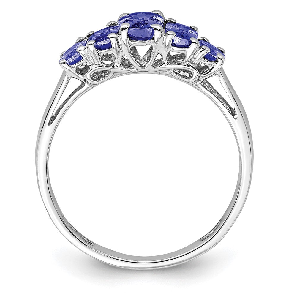 Sterling Silver Rhodium 5-Stone Oval Tanzanite Ring