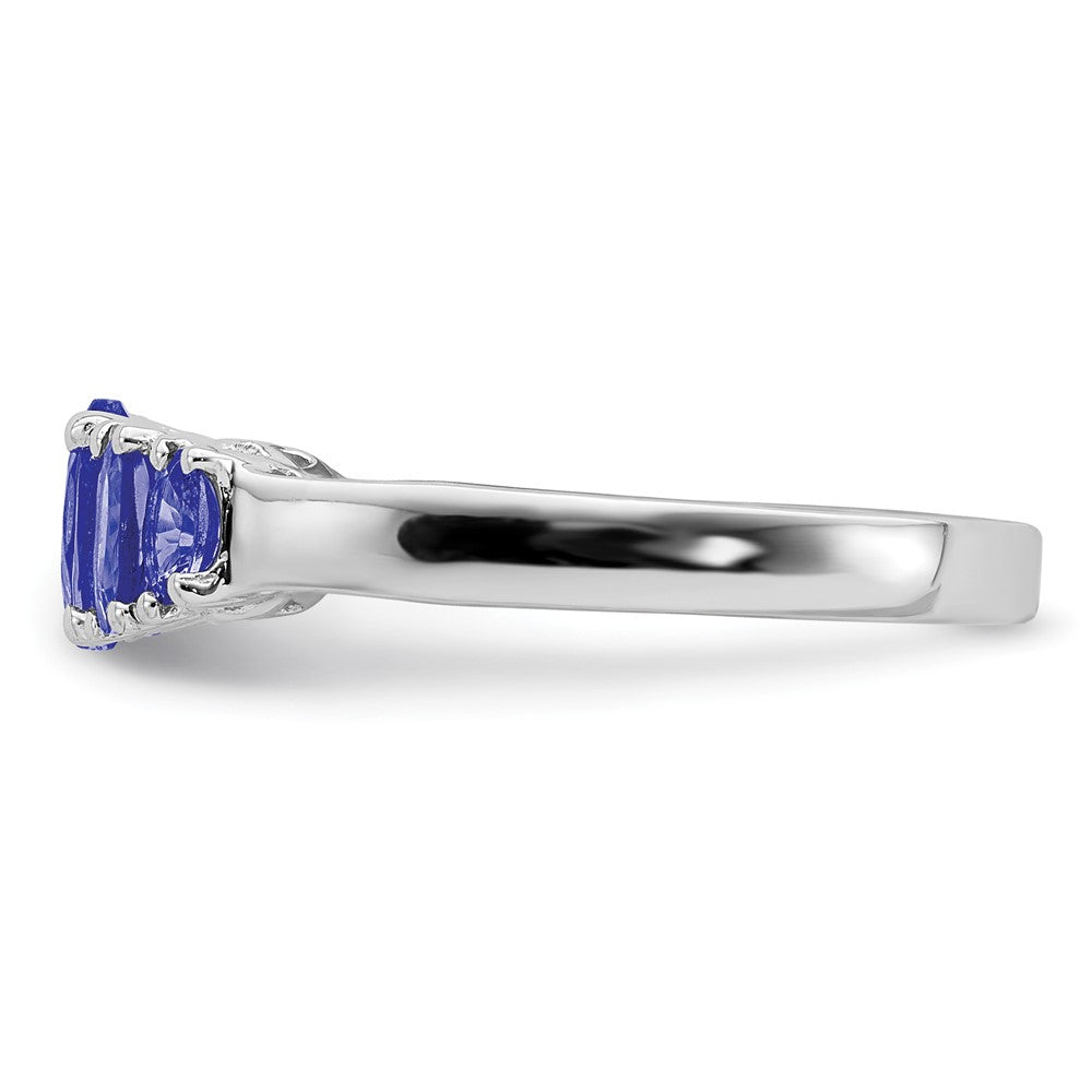 Sterling Silver Rhodium 5-Stone Oval Tanzanite Ring