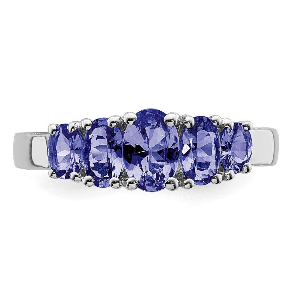 Sterling Silver Rhodium 5-Stone Oval Tanzanite Ring