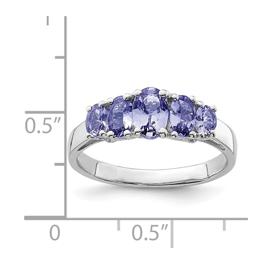 Sterling Silver Rhodium 5-Stone Oval Tanzanite Ring