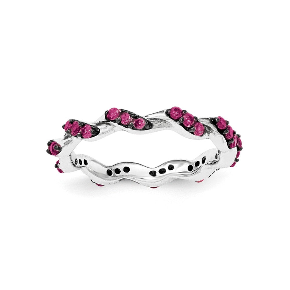 Sterling Silver Rhodium-plated Created Ruby Twisted Eternity Ring