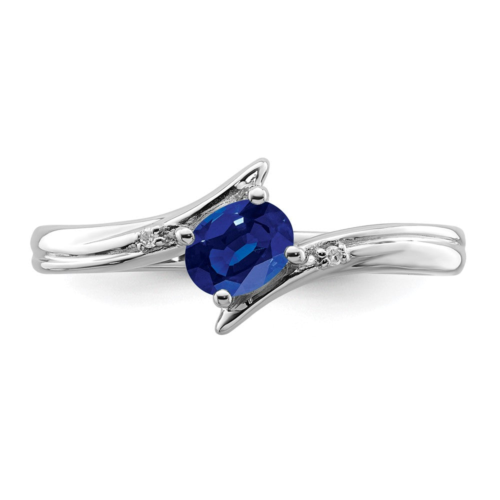 Sterling Silver Rhodium-plated Sapphire and Diamond Ring