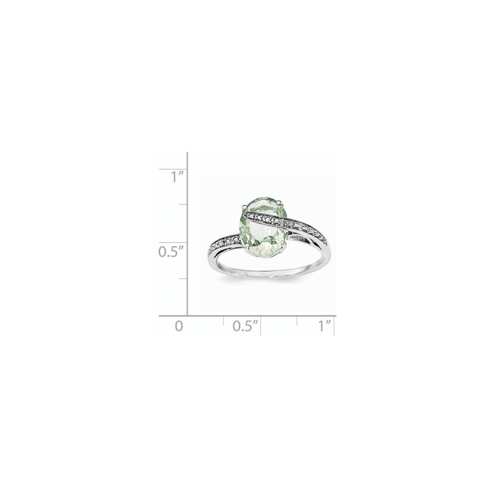 Sterling Silver Polished Green Quartz w/ Diamond Accent Ring