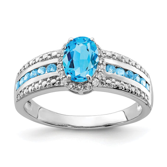 Sterling Silver Rhodium Blue and White Topaz Ring