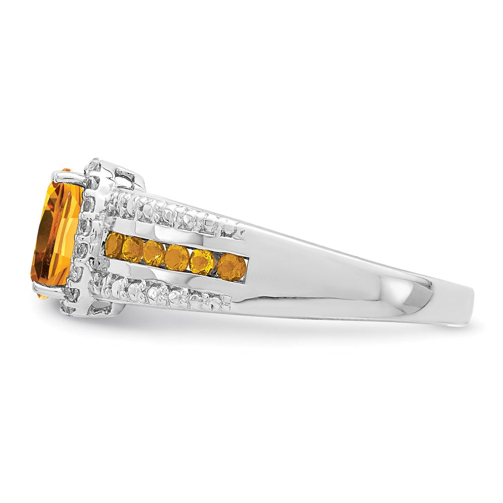 Sterling Silver Rhodium-plated Citrine and White Topaz Ring