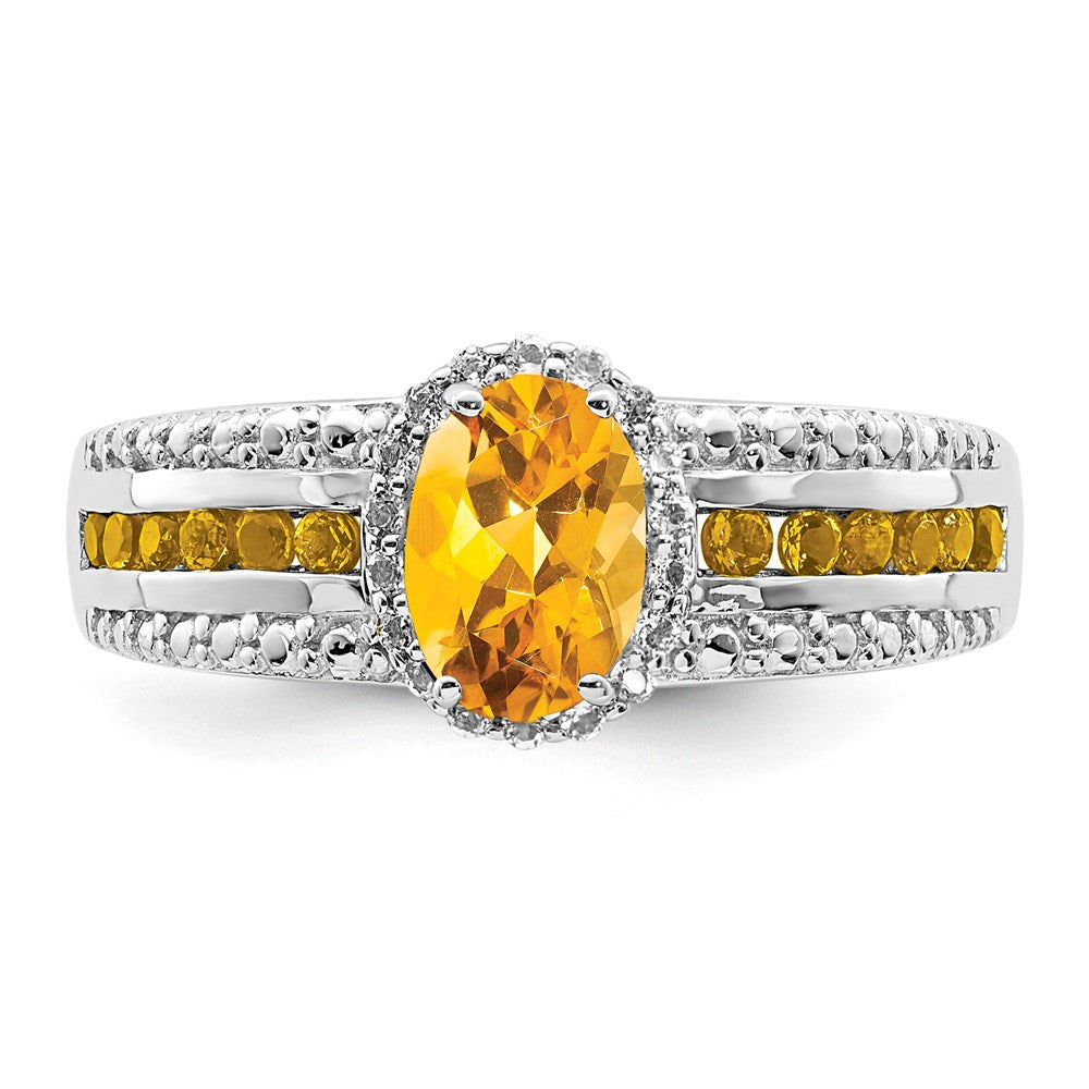 Sterling Silver Rhodium-plated Citrine and White Topaz Ring