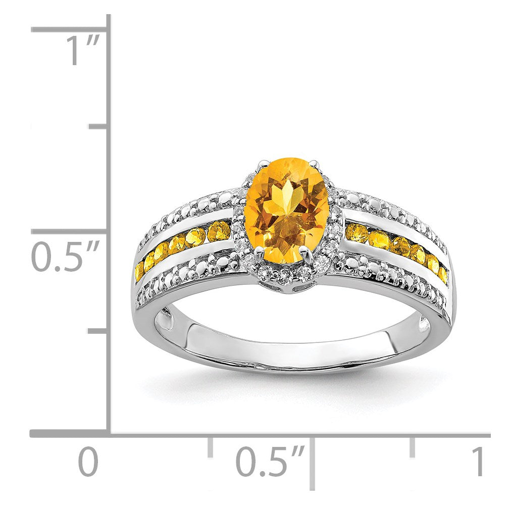 Sterling Silver Rhodium-plated Citrine and White Topaz Ring