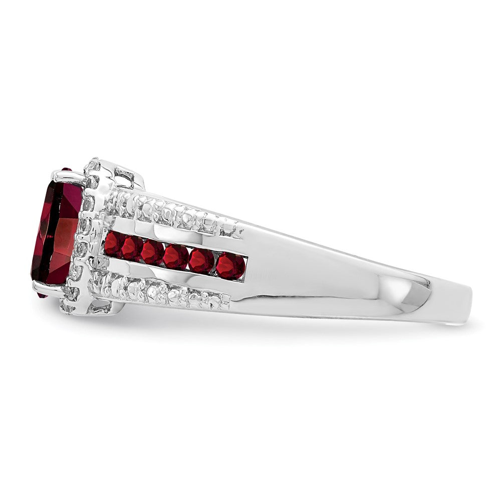 Sterling Silver Rhodium-plated Garnet and White Topaz Ring