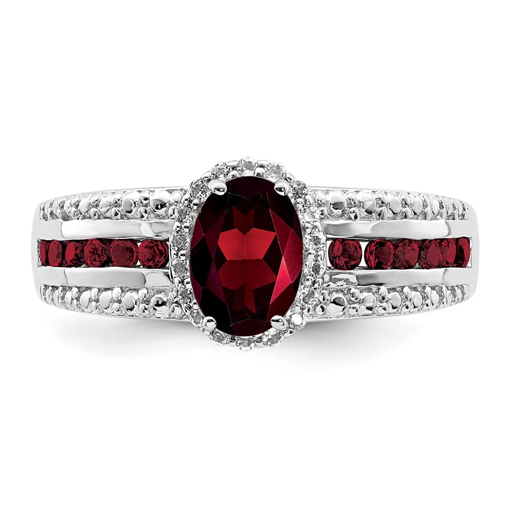 Sterling Silver Rhodium-plated Garnet and White Topaz Ring