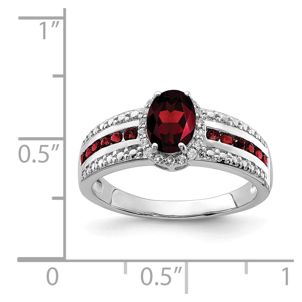 Sterling Silver Rhodium-plated Garnet and White Topaz Ring