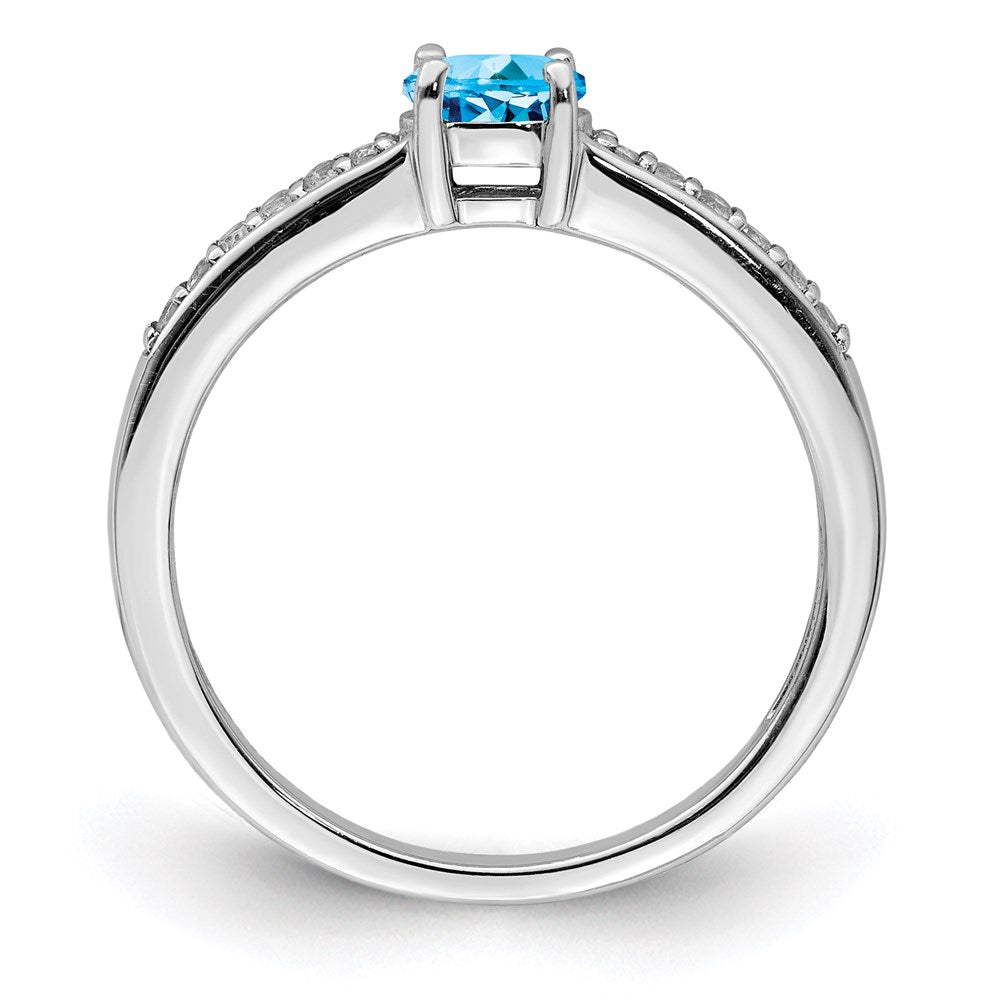 Sterling Silver Rhodium Blue Topaz and White Topaz Ring