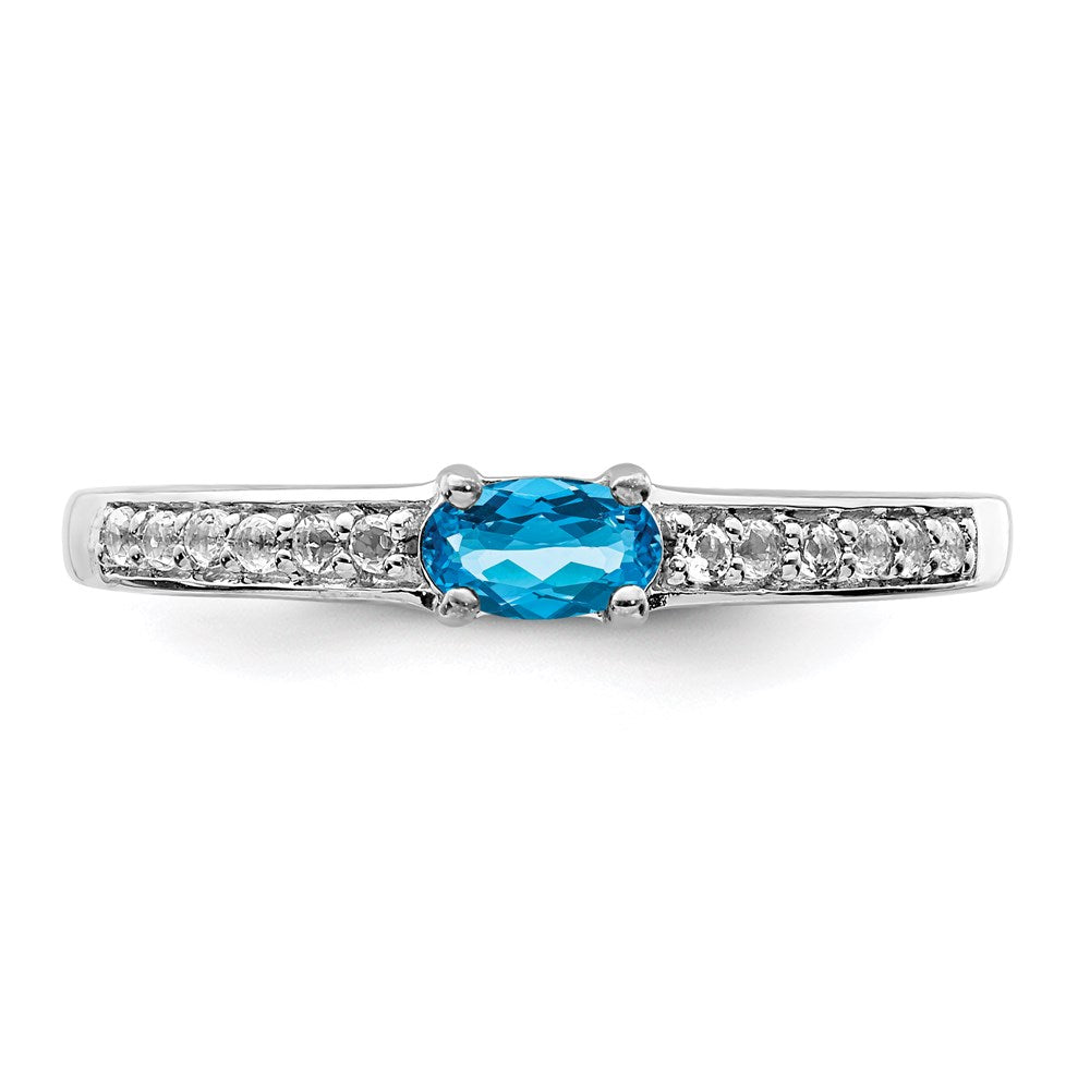 Sterling Silver Rhodium Blue Topaz and White Topaz Ring