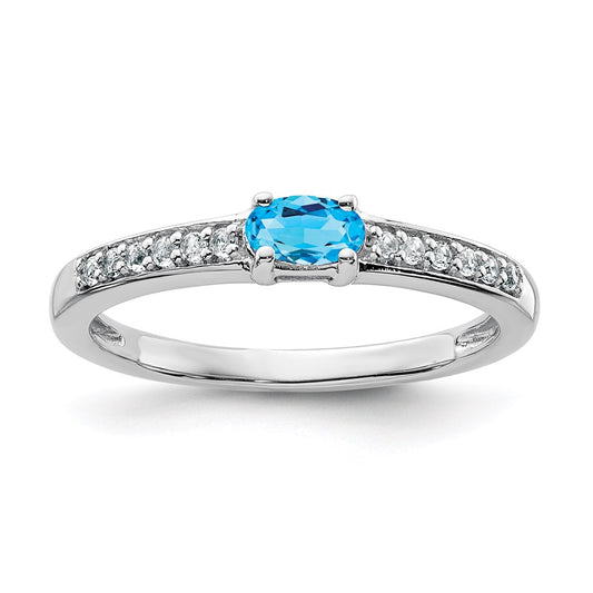 Sterling Silver Rhodium Blue Topaz and White Topaz Ring