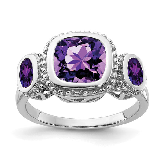 Sterling Silver Rhodium-plated w/Amethyst Ring