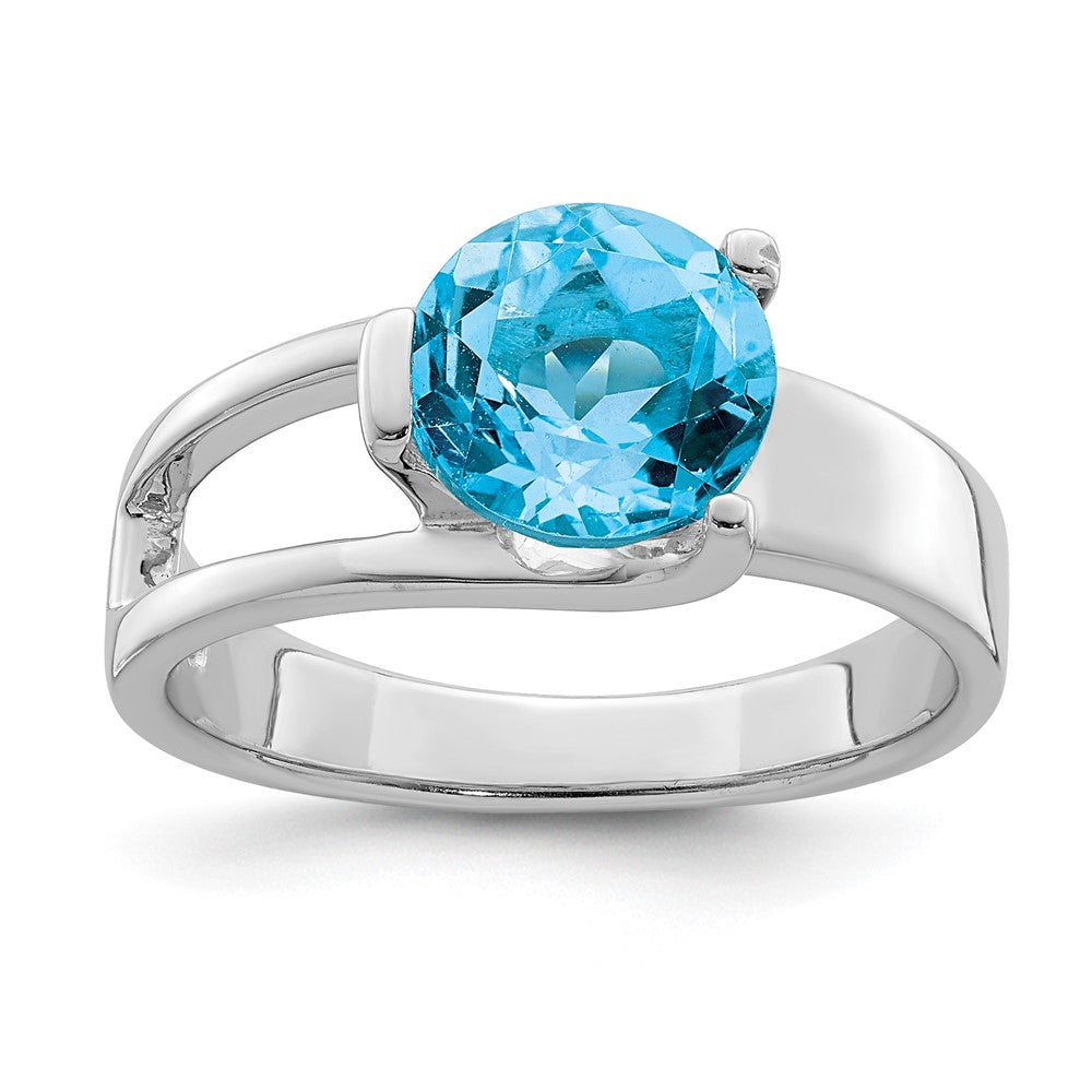 Sterling Silver Rhodium-plated w/Blue Topaz Ring