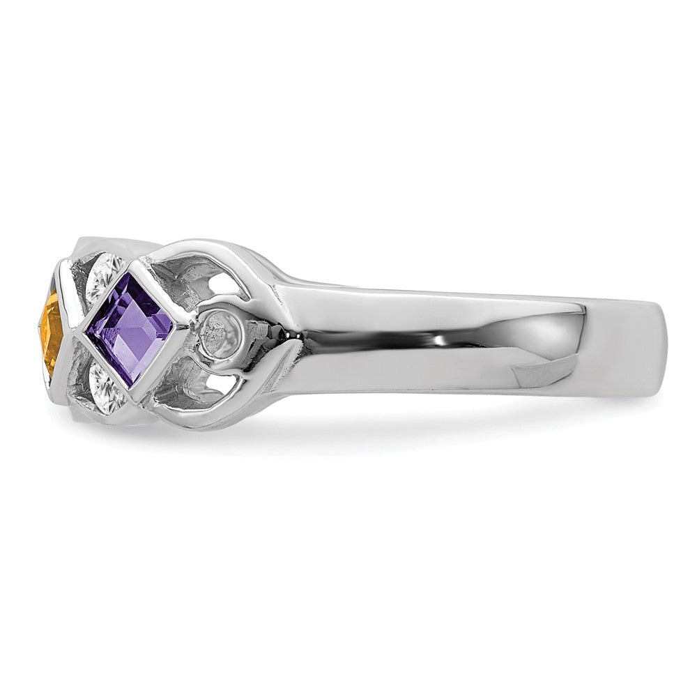 SS Rhodium-plated w/CZ, Amethyst, Citrine, Garnet & Blue Topaz Ring