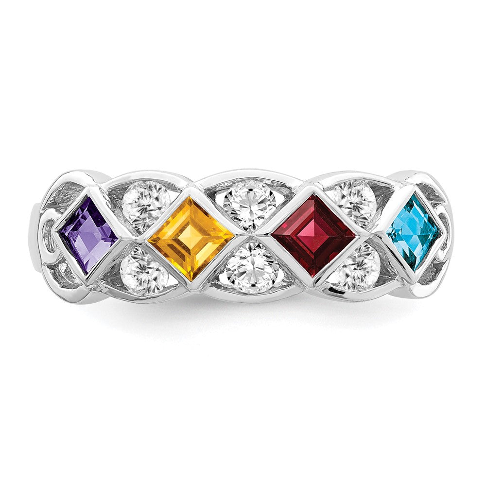 SS Rhodium-plated w/CZ, Amethyst, Citrine, Garnet & Blue Topaz Ring