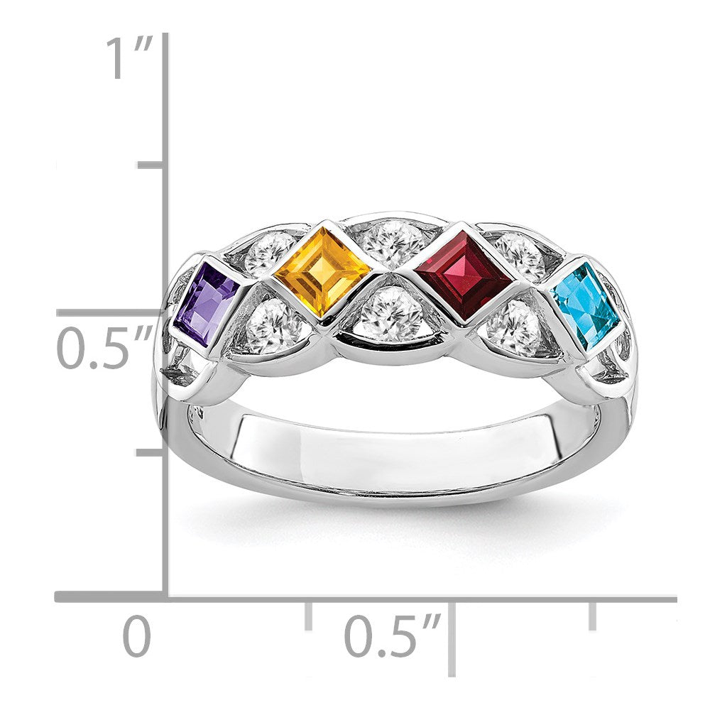 SS Rhodium-plated w/CZ, Amethyst, Citrine, Garnet & Blue Topaz Ring