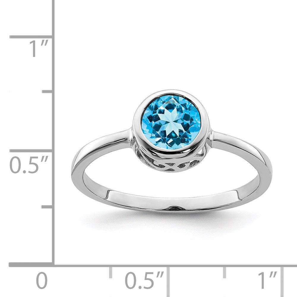 Sterling Silver Rhodium-plated Polished Blue Topaz Round Ring