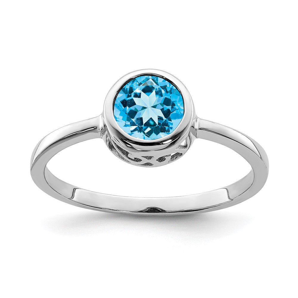 Sterling Silver Rhodium-plated Polished Blue Topaz Round Ring