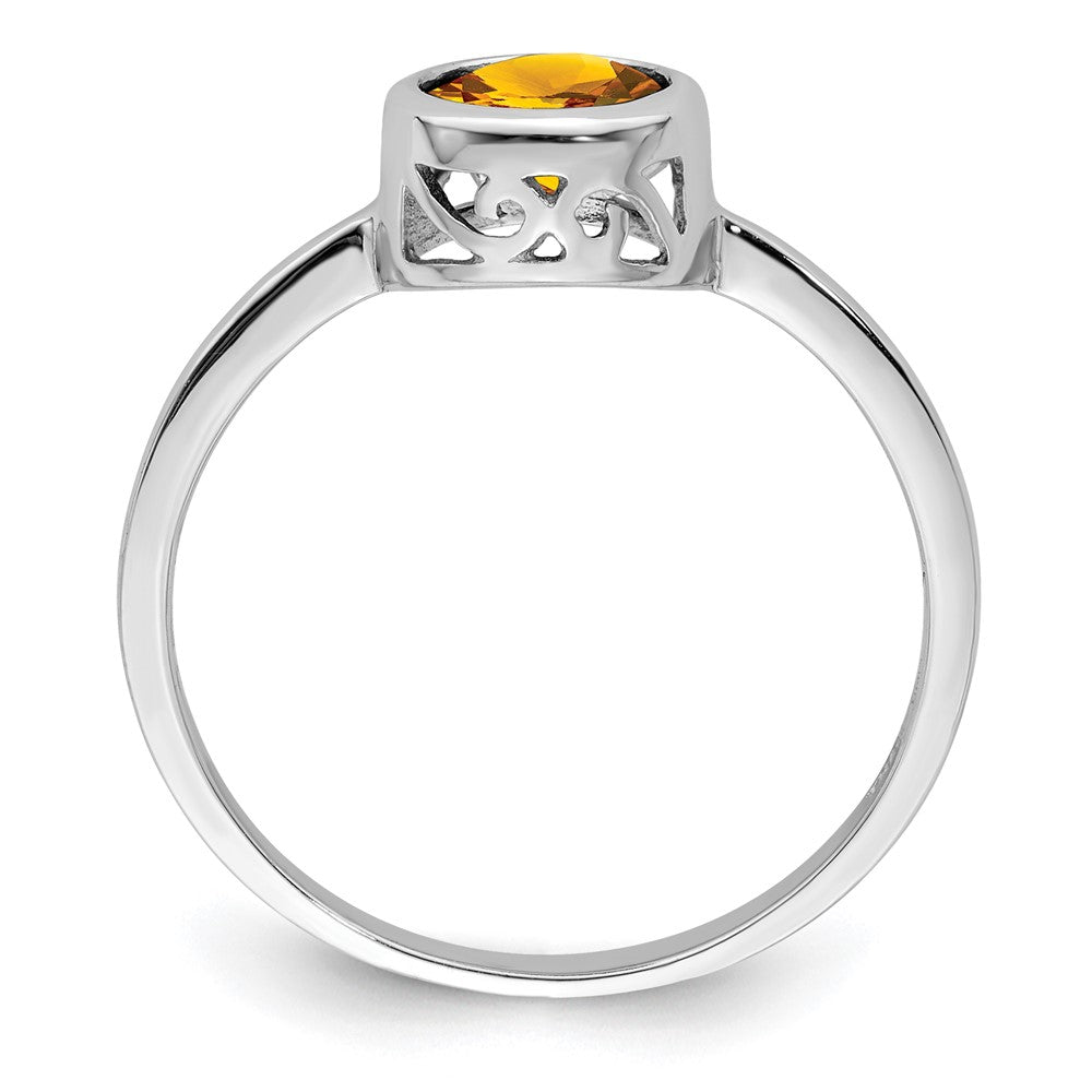 Sterling Silver Rhodium-plated Polished Citrine Round Ring