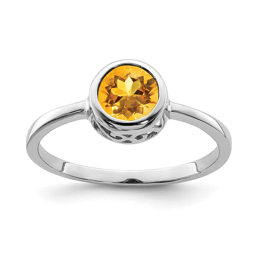 Sterling Silver Rhodium-plated Polished Citrine Round Ring