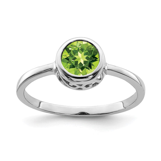 Sterling Silver Rhodium-plated Polished Peridot Round Ring