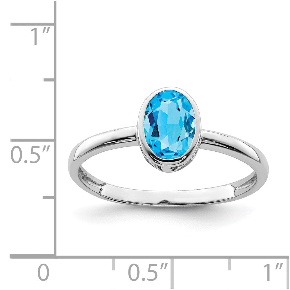 Sterling Silver Rhodium-plated Polished Blue Topaz Oval Ring