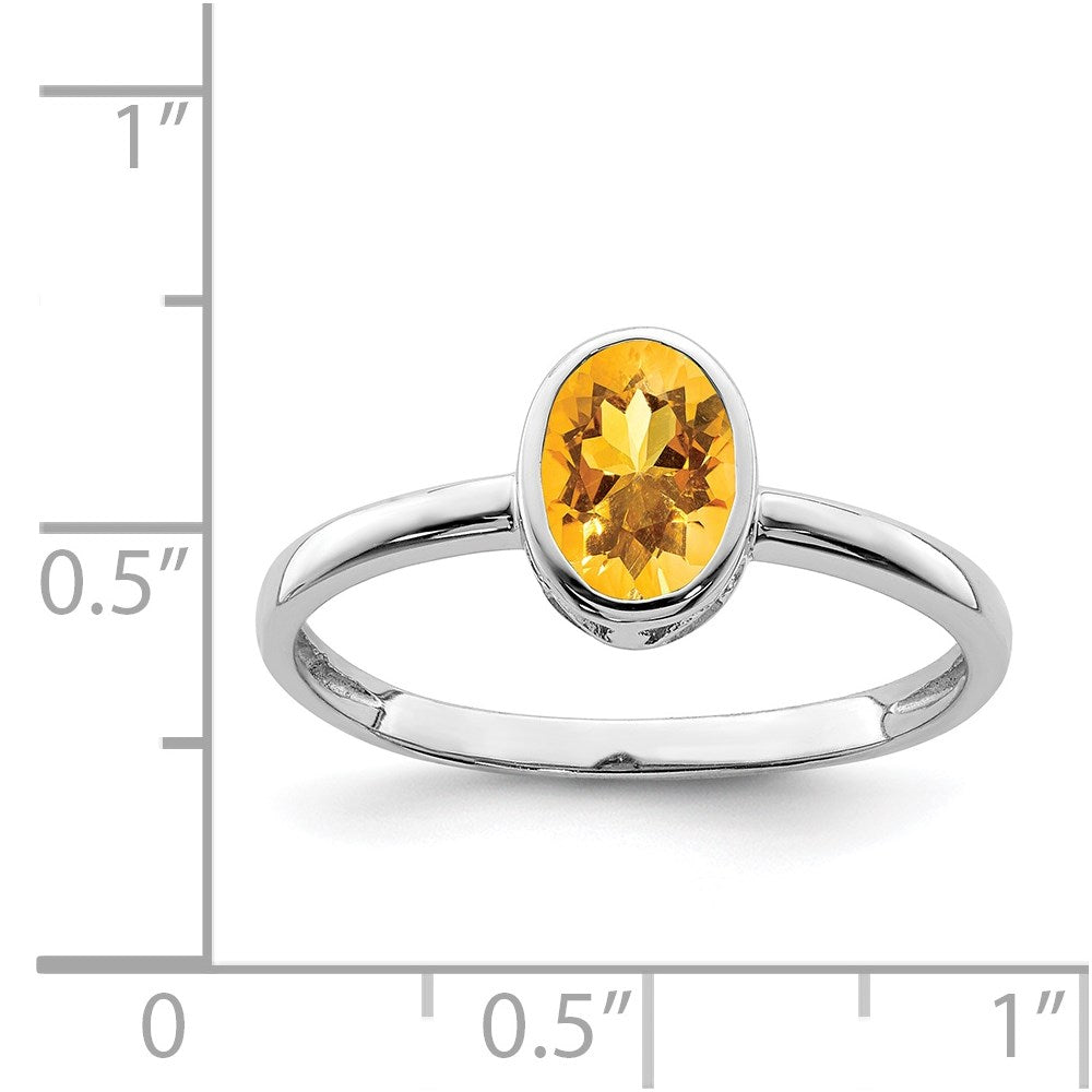 Sterling Silver Rhodium-plated Polished Citrine Oval Ring