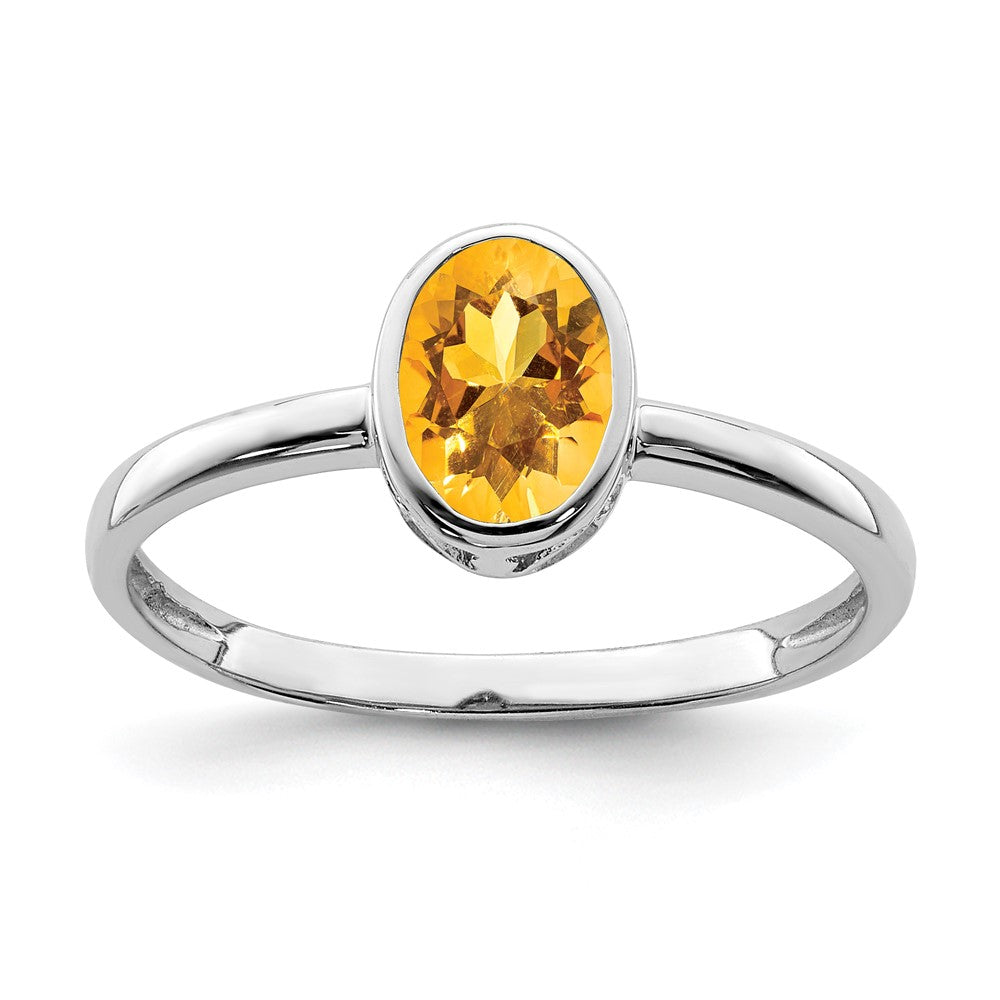 Sterling Silver Rhodium-plated Polished Citrine Oval Ring