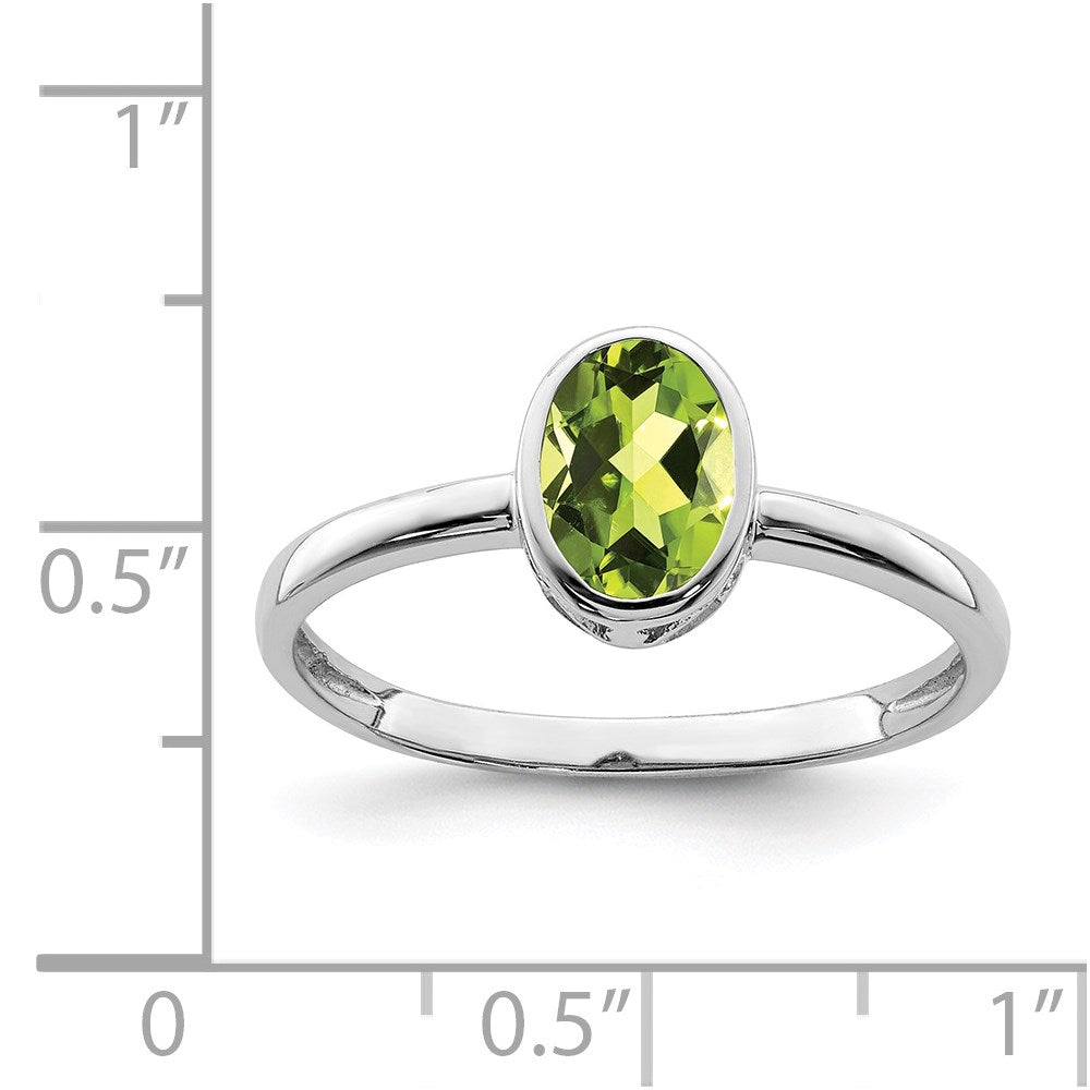 Sterling Silver Rhodium-plated Polished Peridot Oval Ring