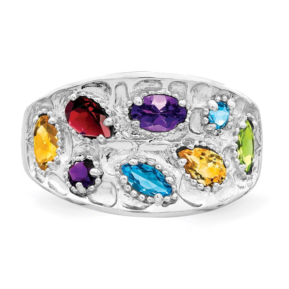 Sterling Silver Rhodium-plt Amethyst/Citrine/Blue Topaz/Garnet/Peridot Ring