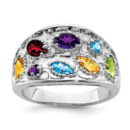 Sterling Silver Rhodium-plt Amethyst/Citrine/Blue Topaz/Garnet/Peridot Ring