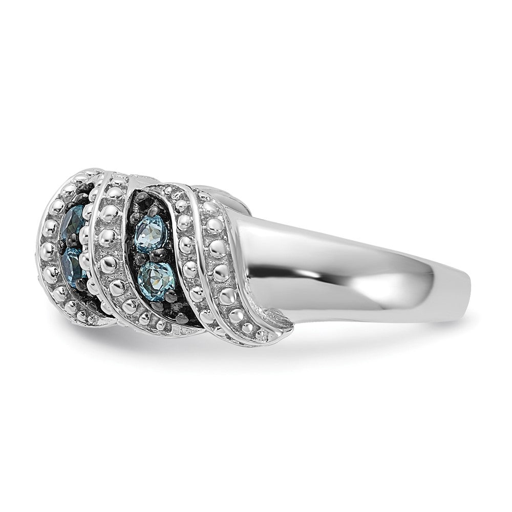 Sterling Silver & Black Rhodium-plated Polished Blue Topaz Ring