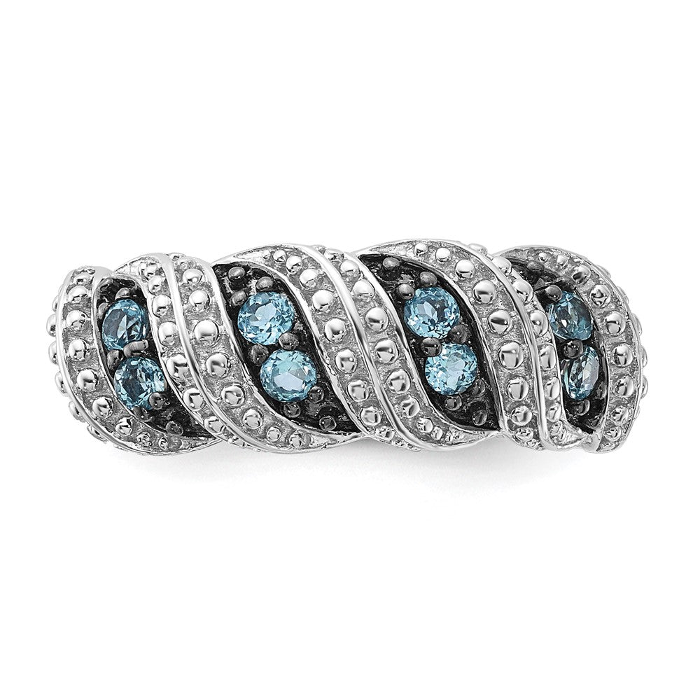 Sterling Silver & Black Rhodium-plated Polished Blue Topaz Ring