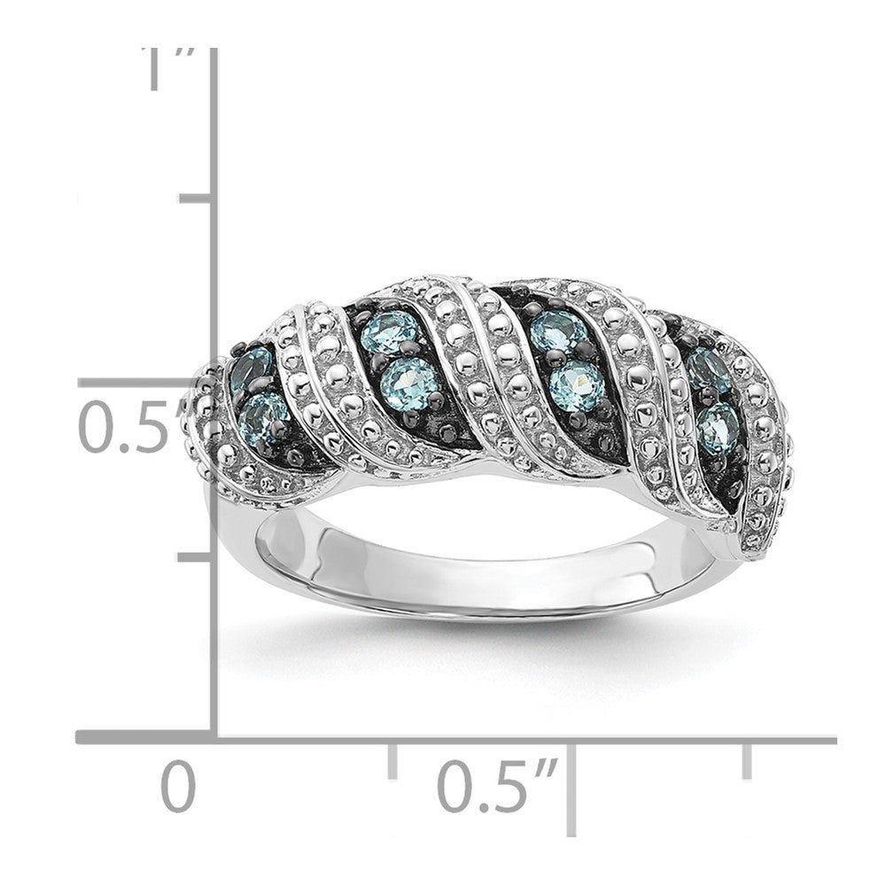 Sterling Silver & Black Rhodium-plated Polished Blue Topaz Ring