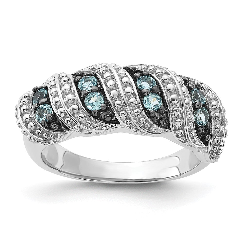 Sterling Silver & Black Rhodium-plated Polished Blue Topaz Ring