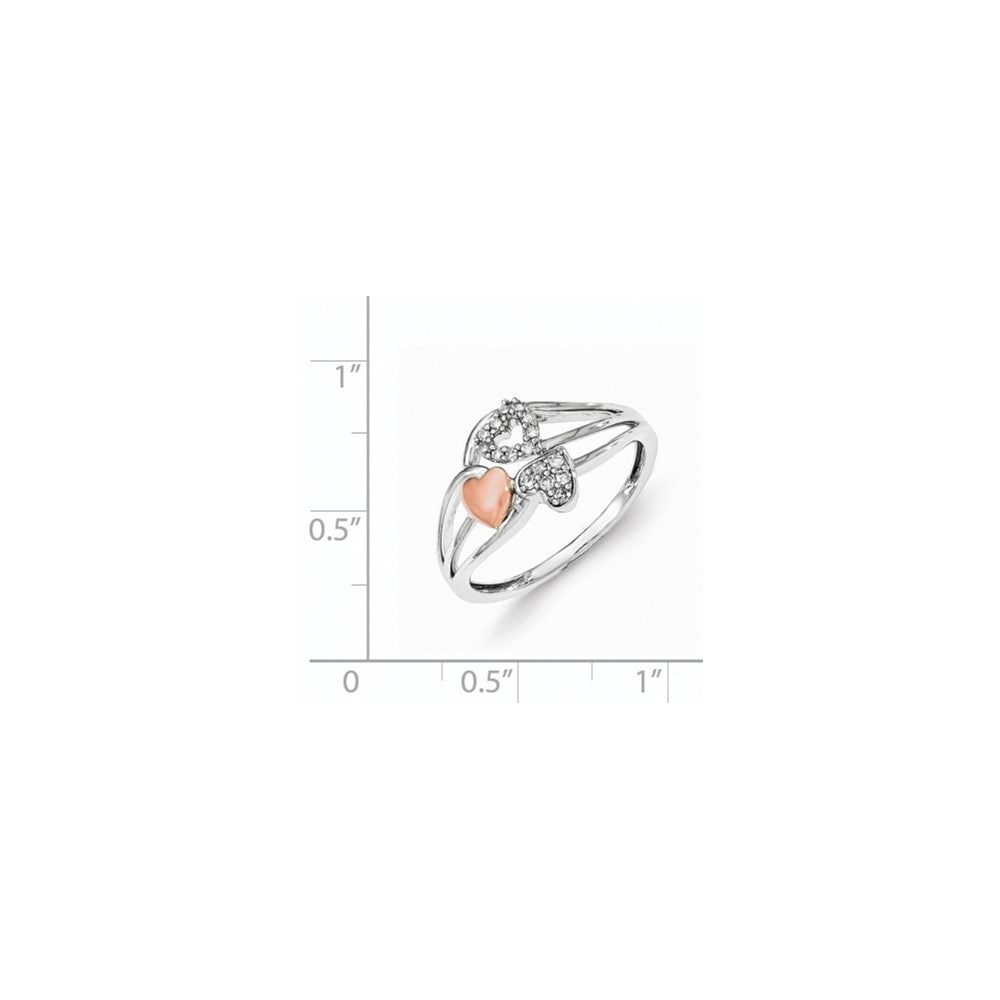 Sterling Silver w/Rose Gold-Plating Polished Hearts Diamond Ring