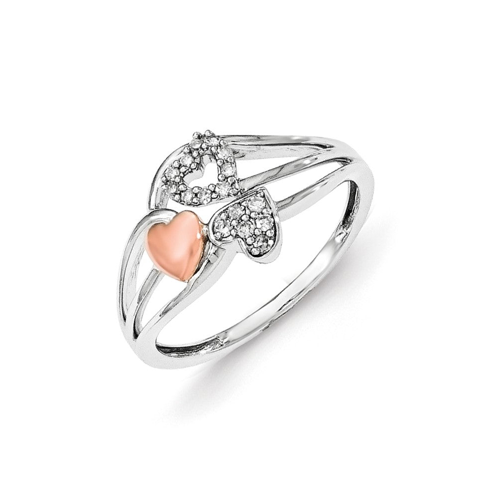 Sterling Silver w/Rose Gold-Plating Polished Hearts Diamond Ring