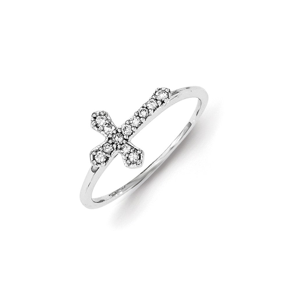 Sterling Silver Diamond Cross Ring