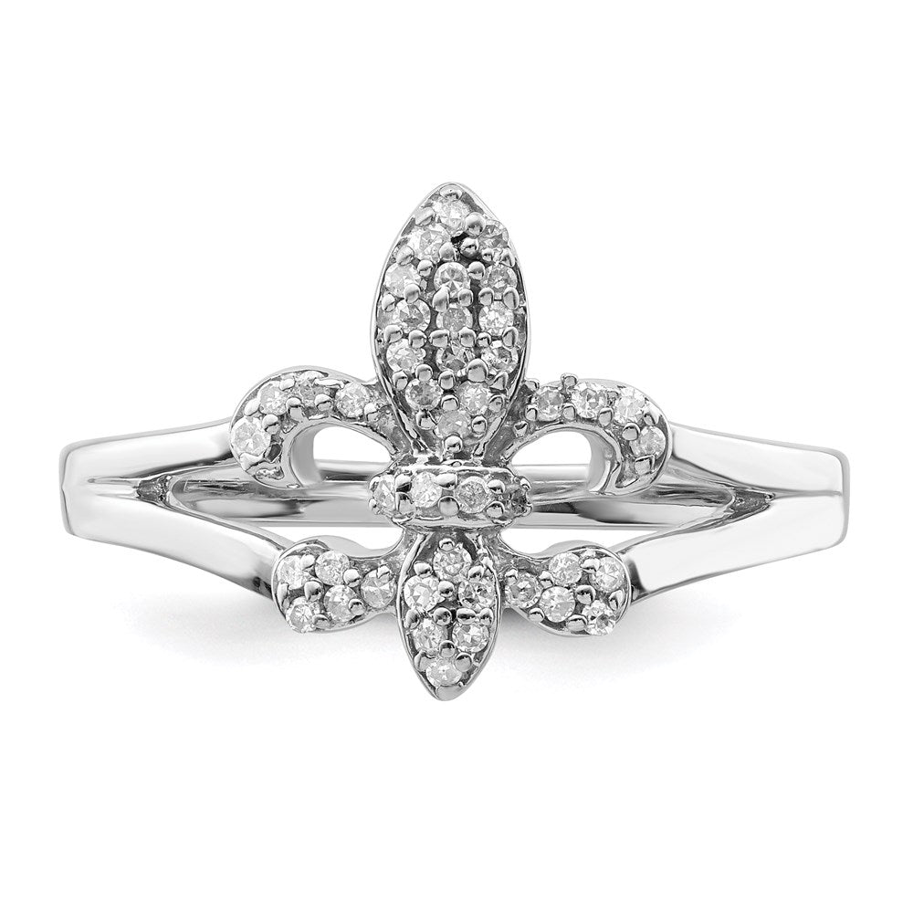 Sterling Silver Rhodium Diamond Fleur De Lis Ring