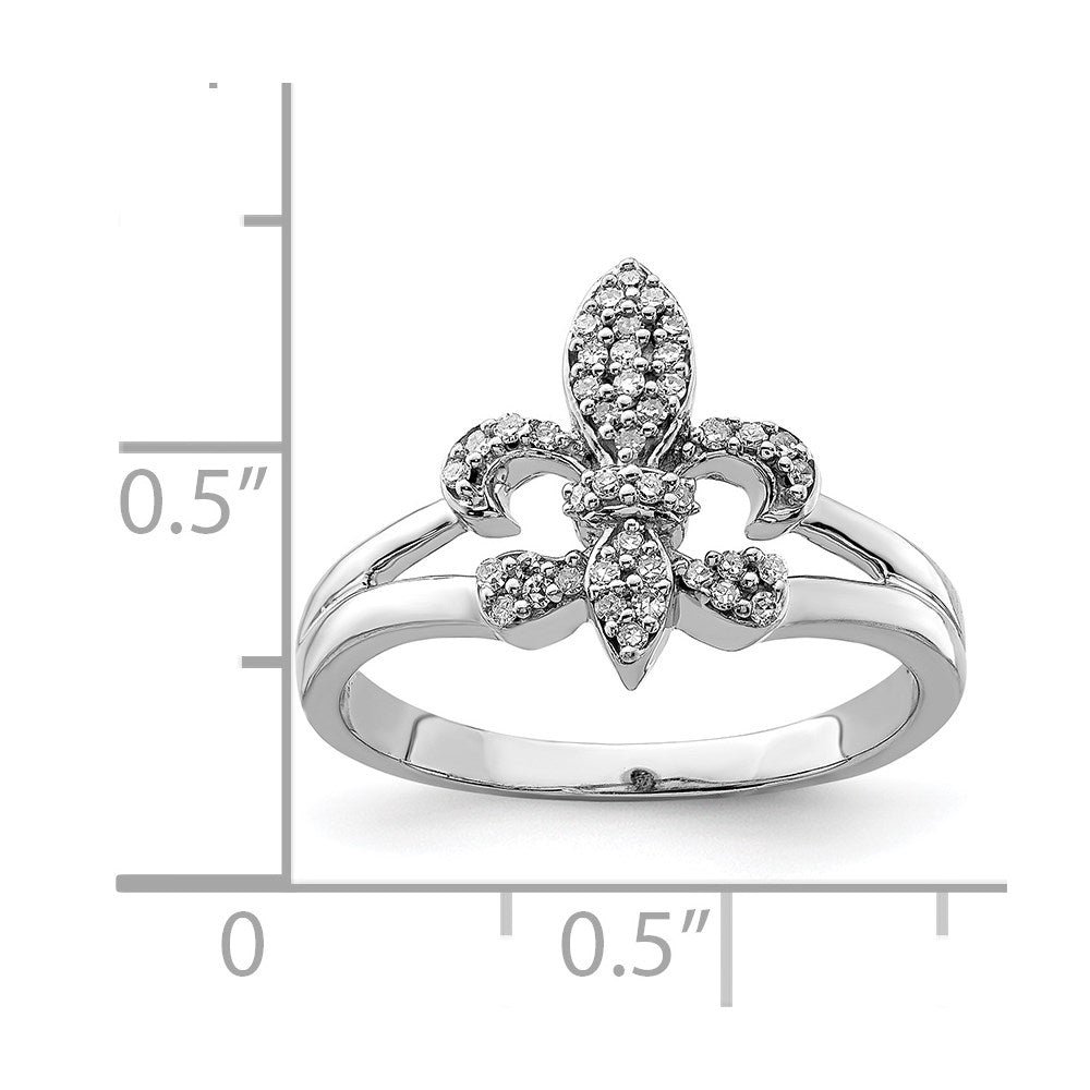 Sterling Silver Rhodium Diamond Fleur De Lis Ring