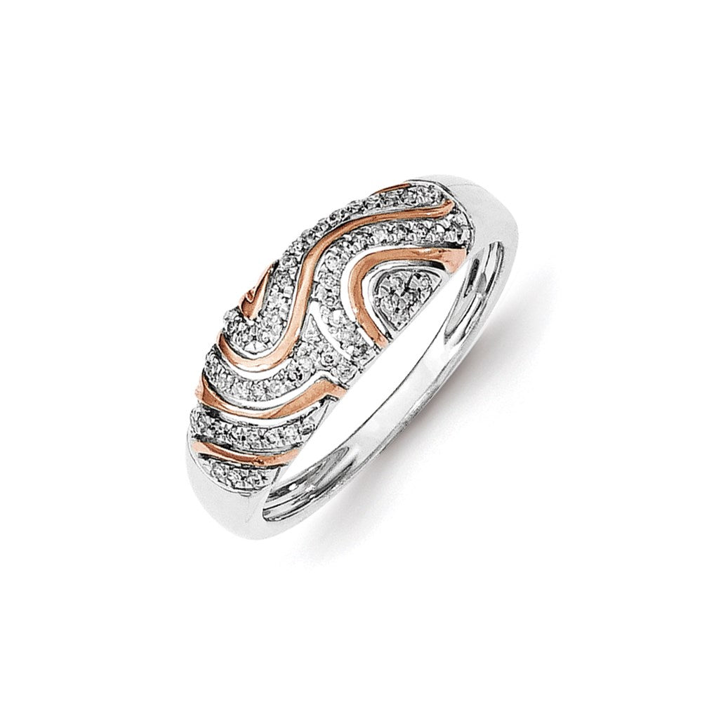 Sterling Silver w/Rose Gold Accent White Diamond Ring